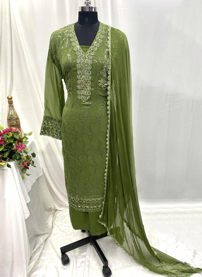 Organza Green Festival Wear Hand Work Salwar Suit